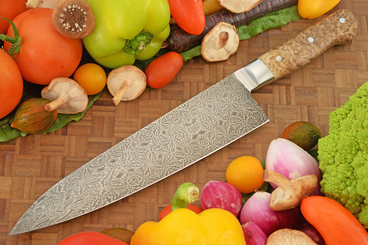 Mosaic Damascus Chef's Knife (9 in.) with Black Ash Burl