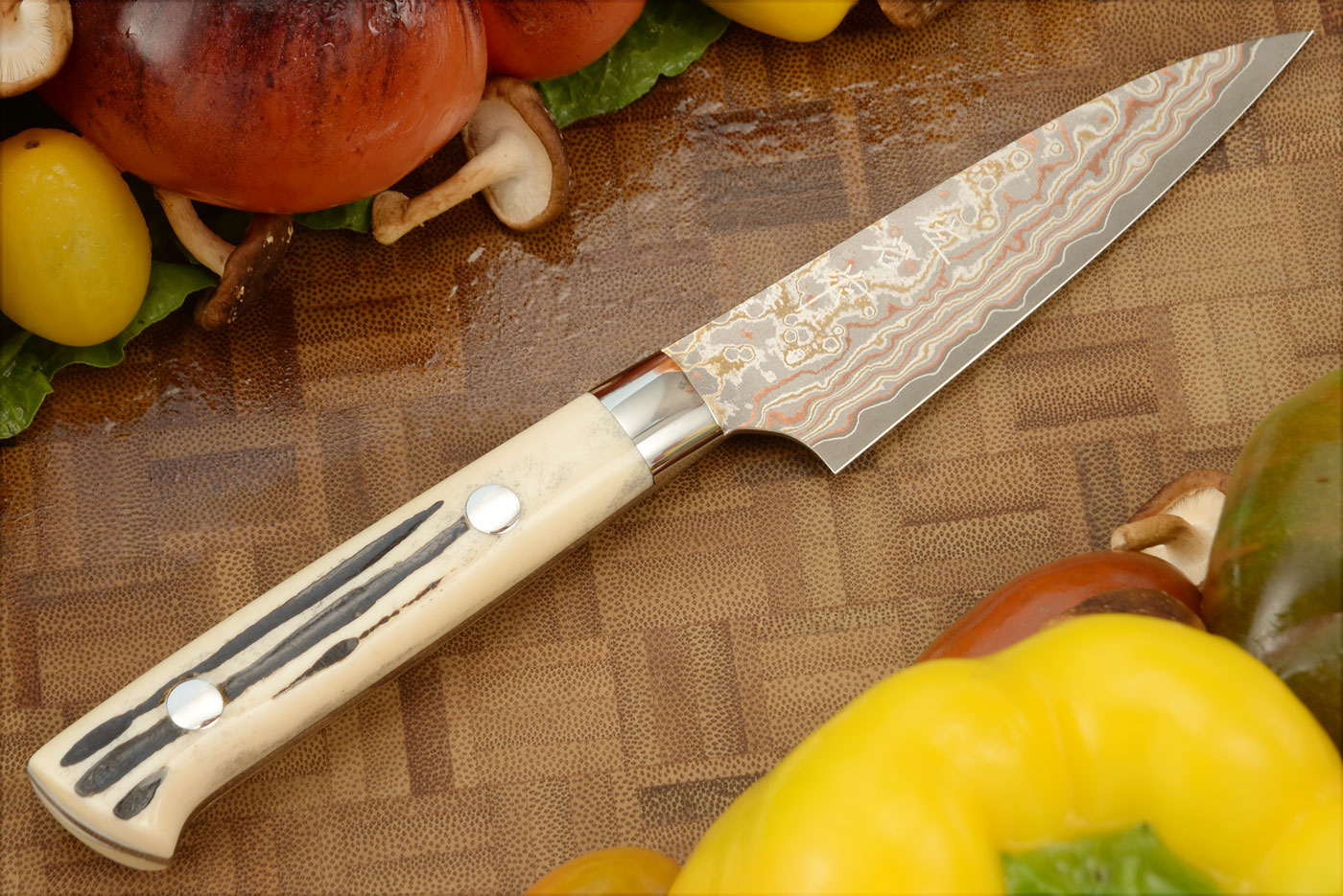 Yushoku Stainless Paring Knife (Petty) - 90mm (3-1/2in) - with Stag
