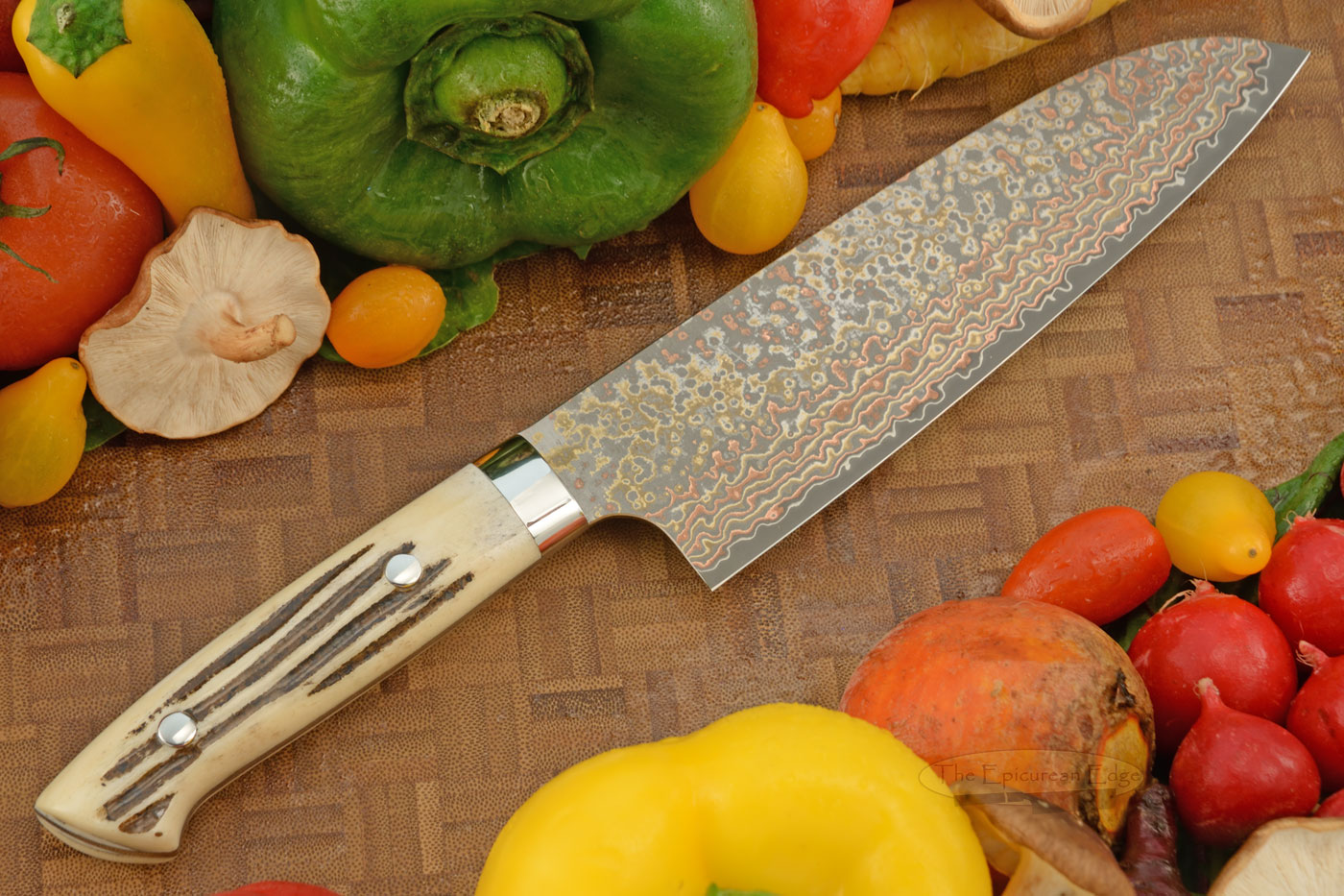 Yushoku Stainless Chef's Knife (Santoku) - 180mm (7-1/8in) - with Stag