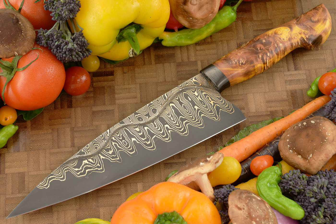 Ladder BronzeMai Chef's Knife (8-1/2 in.) with Maple Burl and Carbon Fiber