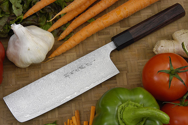 Asai Damascus Vegetable Knife - Nakiri - 6 3/4 in (170mm)