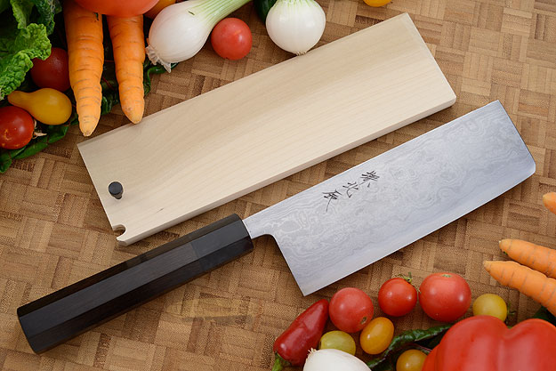 Damascus Chef's Knife - Nakiri, 180mm (7 1/8 in) with Saya
