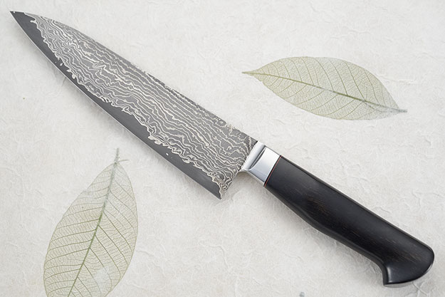 Chef's Knife (Gyuto) with Stainless Damascus San Mai and Ebony (8