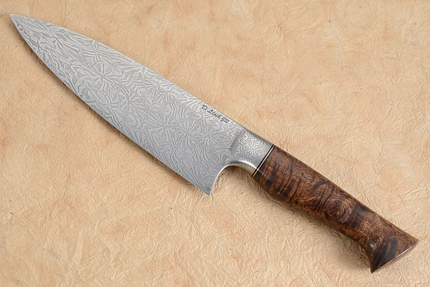 Chef's Knife (6.8 in.) with Curly Koa and LillyPad Pattern Damascus