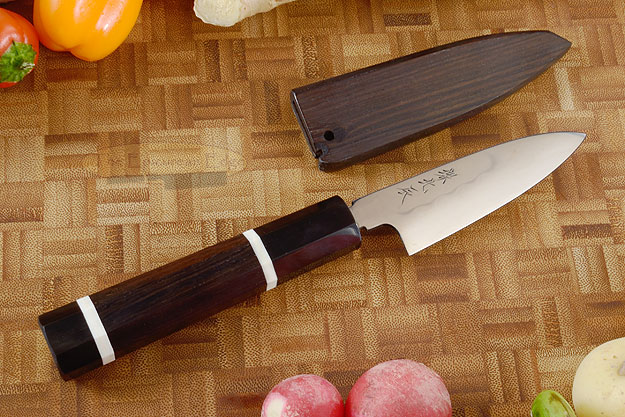Mizu-Honyaki Paring Knife - Petty 90mm (3-1/2 in.) with Saya