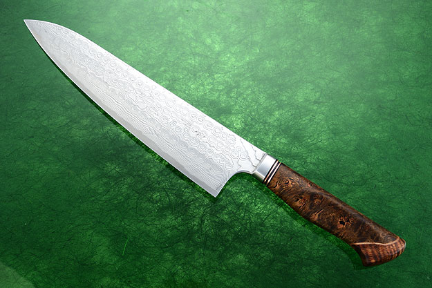 Chef's Knife - Gyuto - (210mm / 8-1/4 in) with Stainless Damascus and Maple Burl