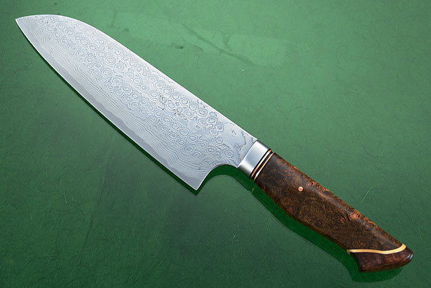 Chef's Knife - Santoku - (170mm / 6-2/3 in) with Stainless Damascus and Maple Burl