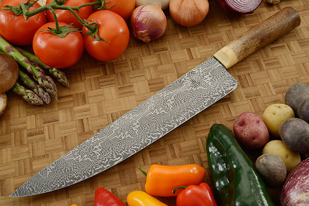 Chef's Knife (11-1/2 in) with Damascus and Ancient Oosic Artifact