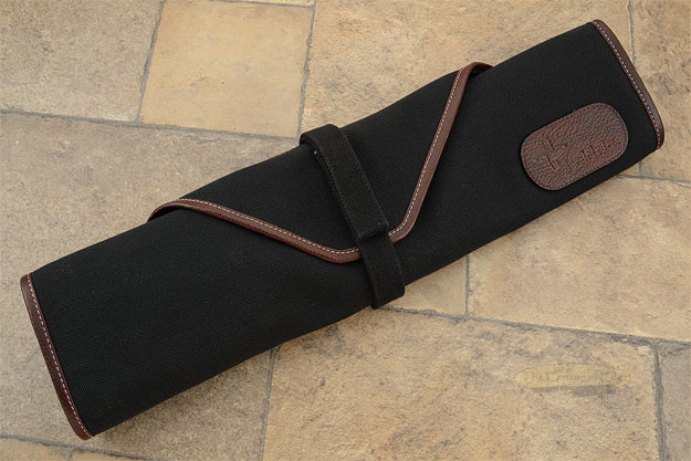 6 Slot Canvas Knife Roll - Black with Leather Trim (CW134)