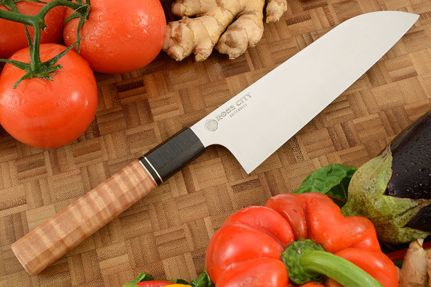 Chef's Knife (Santoku) -- 7-1/8 in.  -- with Curly Maple -- AEBL Stainless Steel