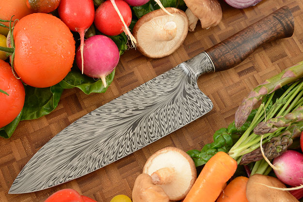 Chef's Knife (8 in.) with Integral Feather Damascus and Koa