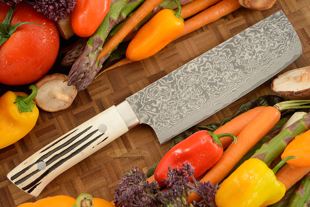 Damascus Chef's Knife (Nakiri) - 170mm (6-2/3in) - with Stag