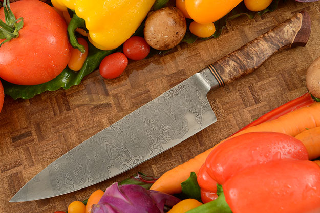 Damascus Chef's Knife with Maple Burl and Curly Koa (7 3/4 in.)