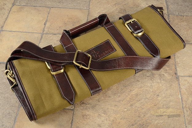 17 Slot Canvas Knife Bag with Leather Trim - Khaki (CK108)