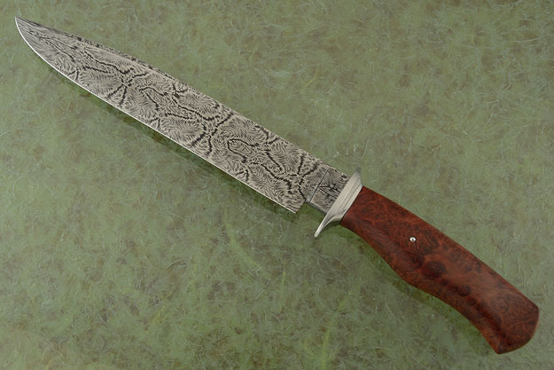 Explosion Damascus Bowie with Red Morrel Burl