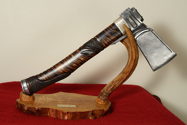 Nordic Damascus Axe with Curly Birch