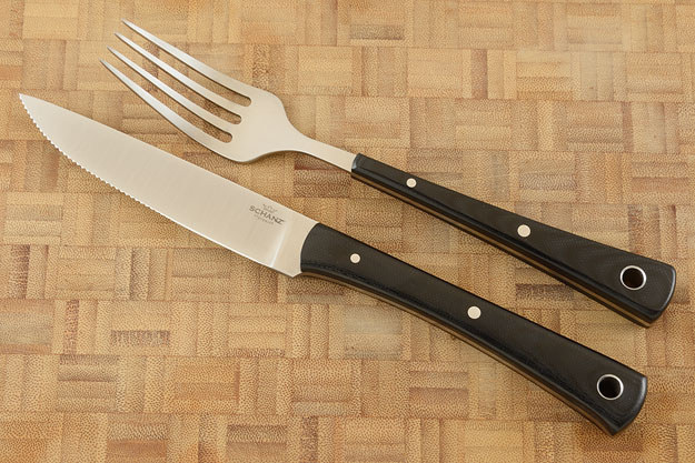 Fork and Serrated Knife Set with Black G-10